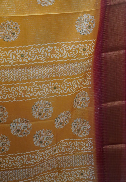 Semi Dola silk saree-Light orange with zari lines