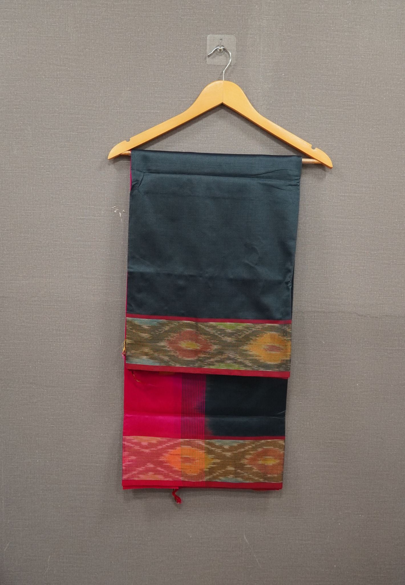Silk Cotton Saree-Space Blue witn Pochampally Border