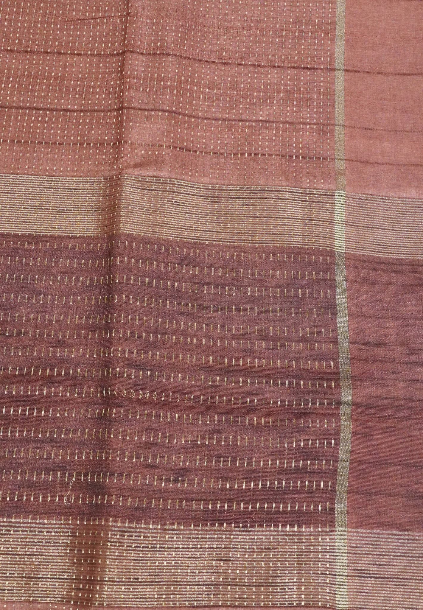 Matka Tussar Saree - Mini Zari Muted Maroon