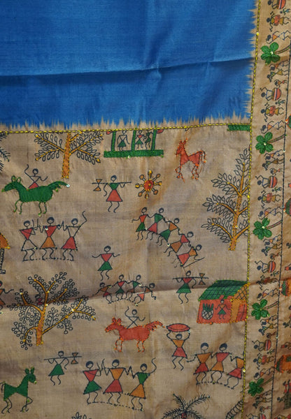 Semi Tussar Saree - Blue