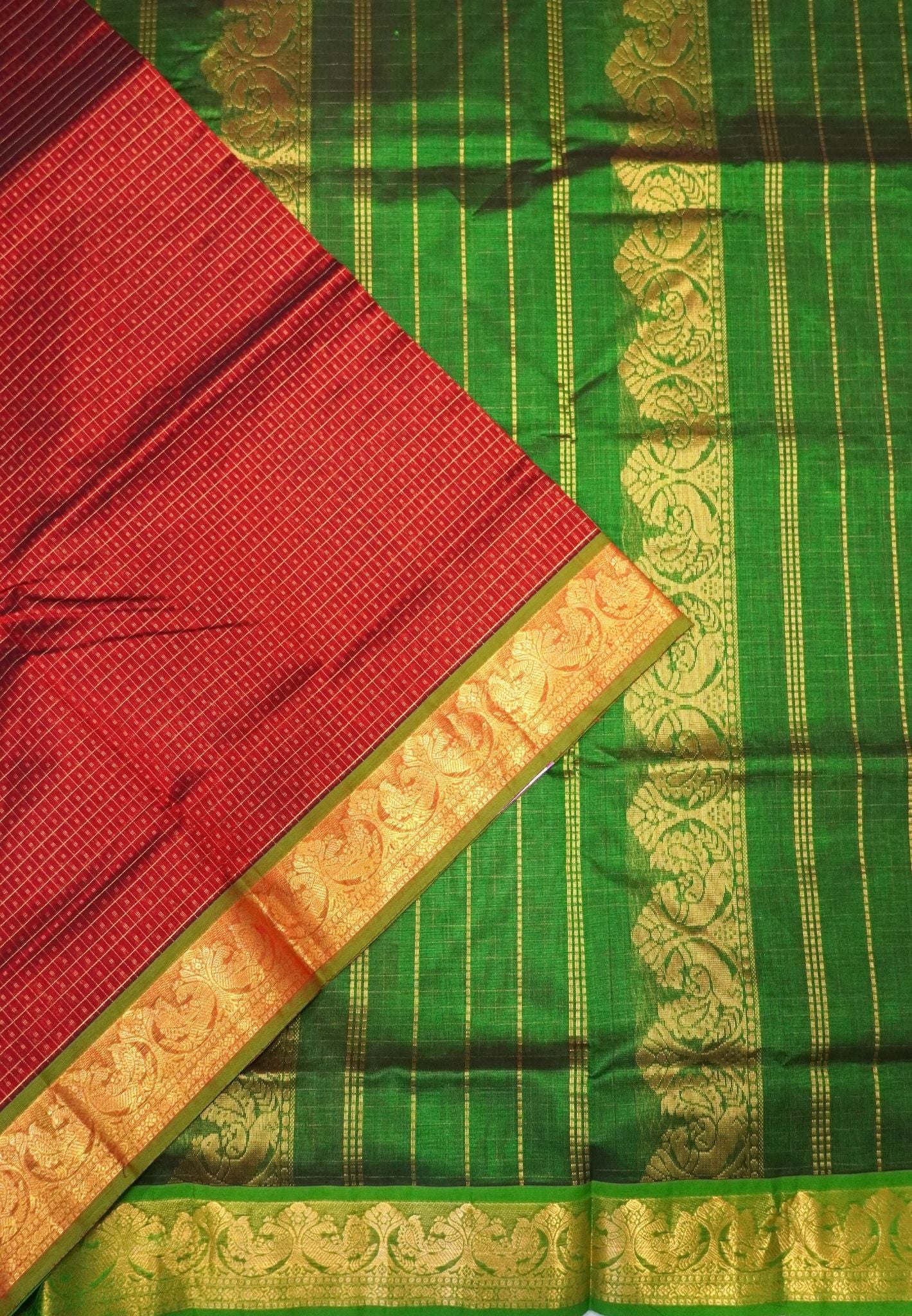 Pure Silk Cotton Saree-Maroon with Contrast Border in Lakshdeepam
