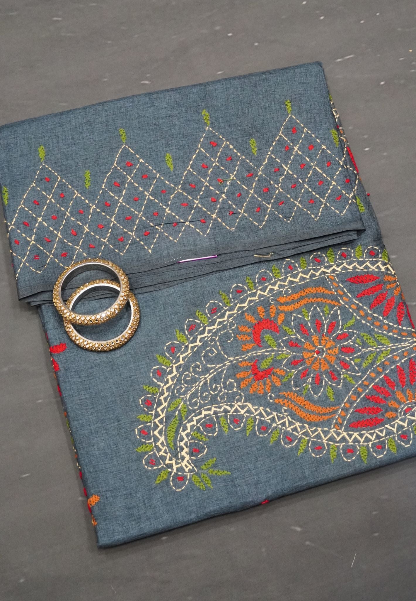 Tussar Saree - Kanta Work Greyish Blue