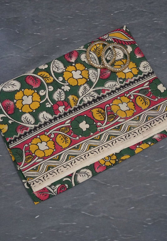 Kalamkari Silk Saree - Sage Green