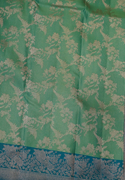 Pure Kanchipuram Silk Saree- Sea Green-Blue with Zari Creeper