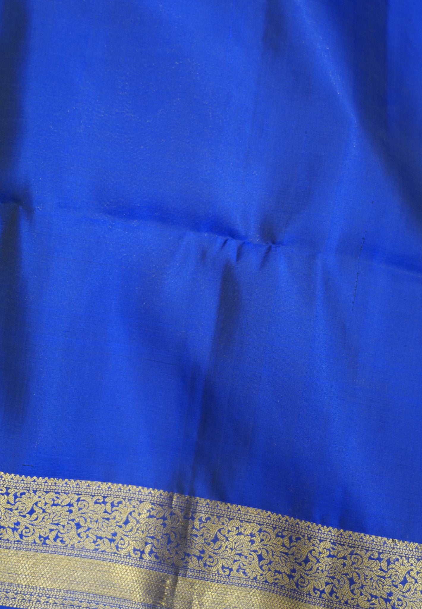 Pure Soft Silk Saree – Ink Blue with Floral Brocade Border