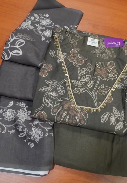 3 Pcs Kurti Set - Dry Green