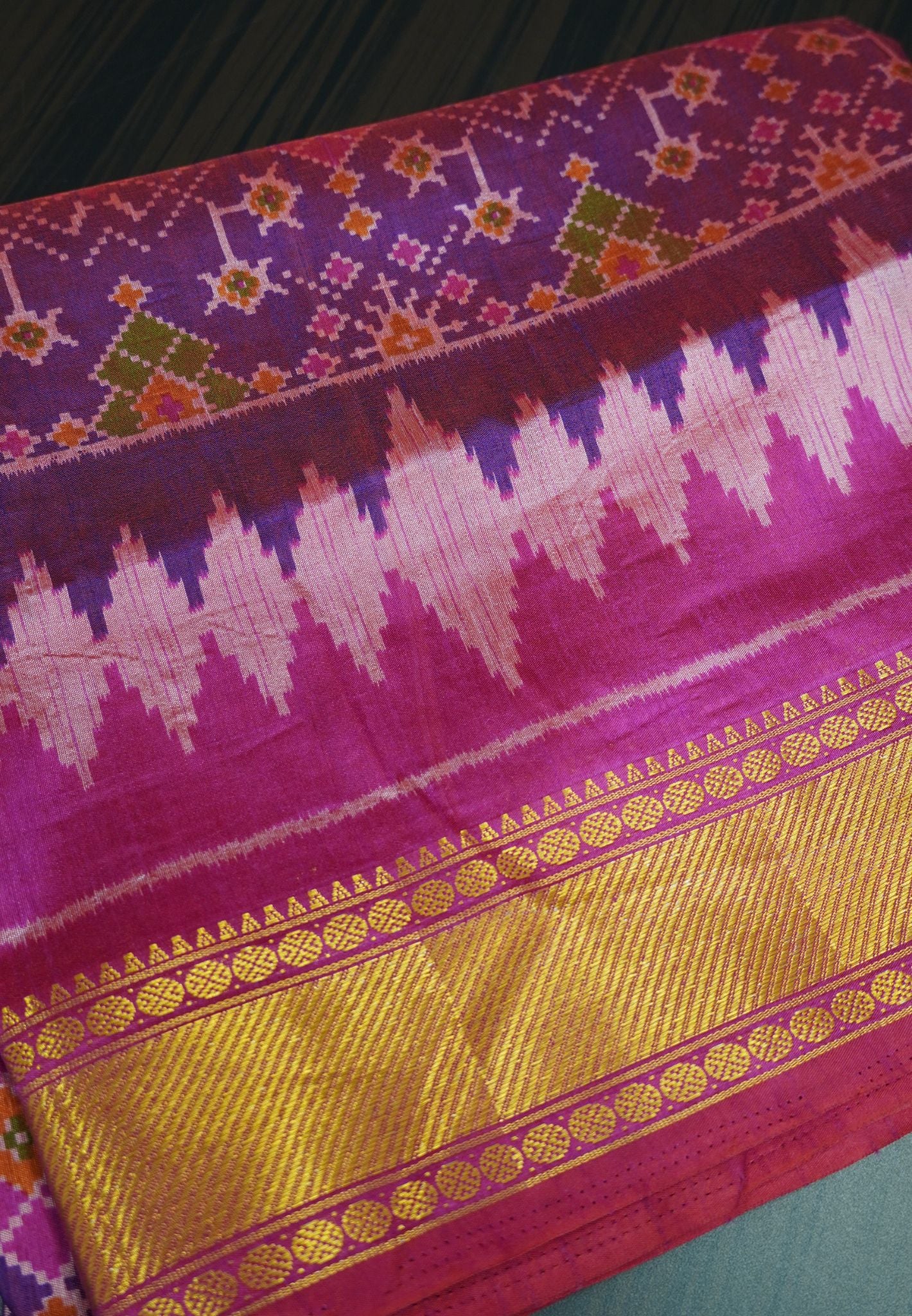 Semi Patola Saree Floral Ikkat Pattern- Purple