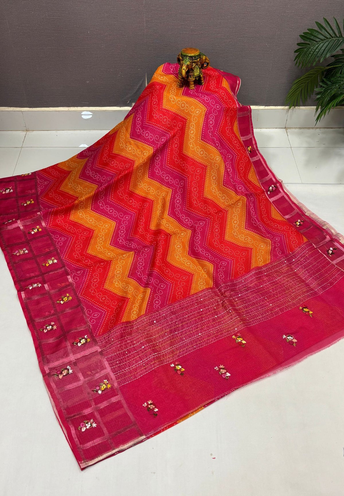 Pure Kota Saree-Pink In Floral Gridwork Border