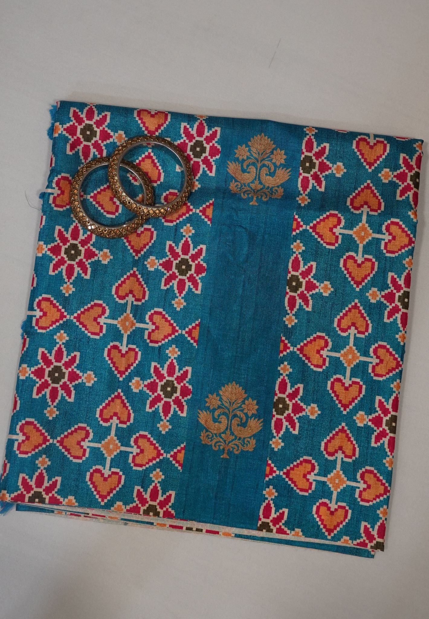Soft Semi Tussar Saree-Ramar blue with Patola Print