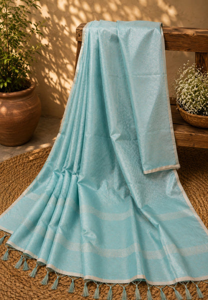 Bhagalpur Cotton Saree -Sea Blue