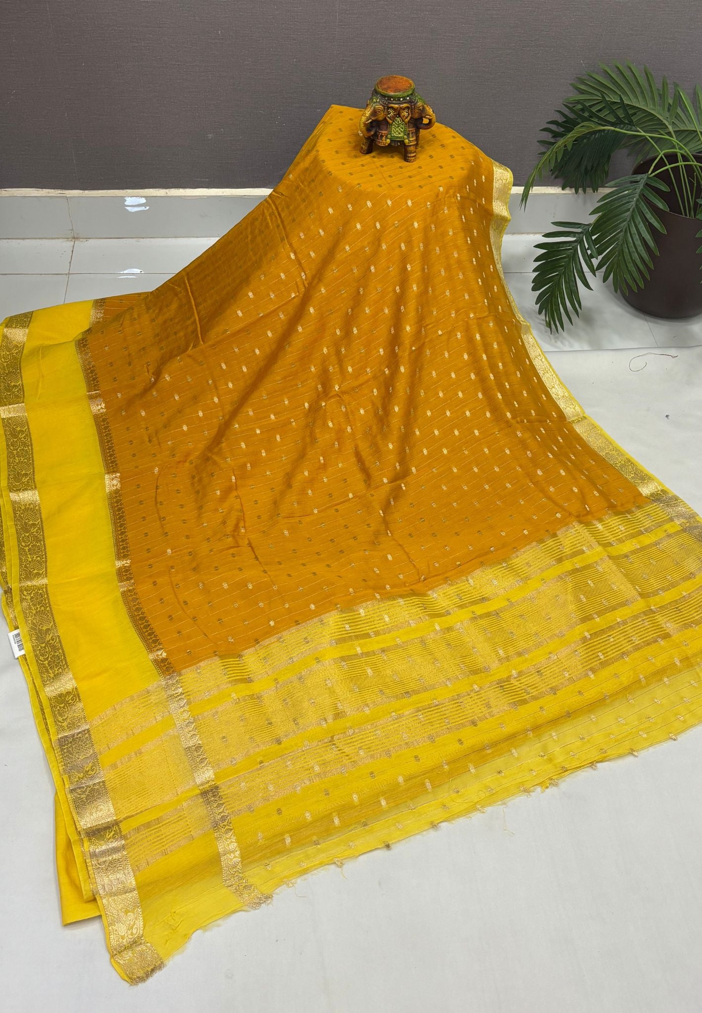 Banarasi Tussar Saree-Mustard in Retpet Zari Border