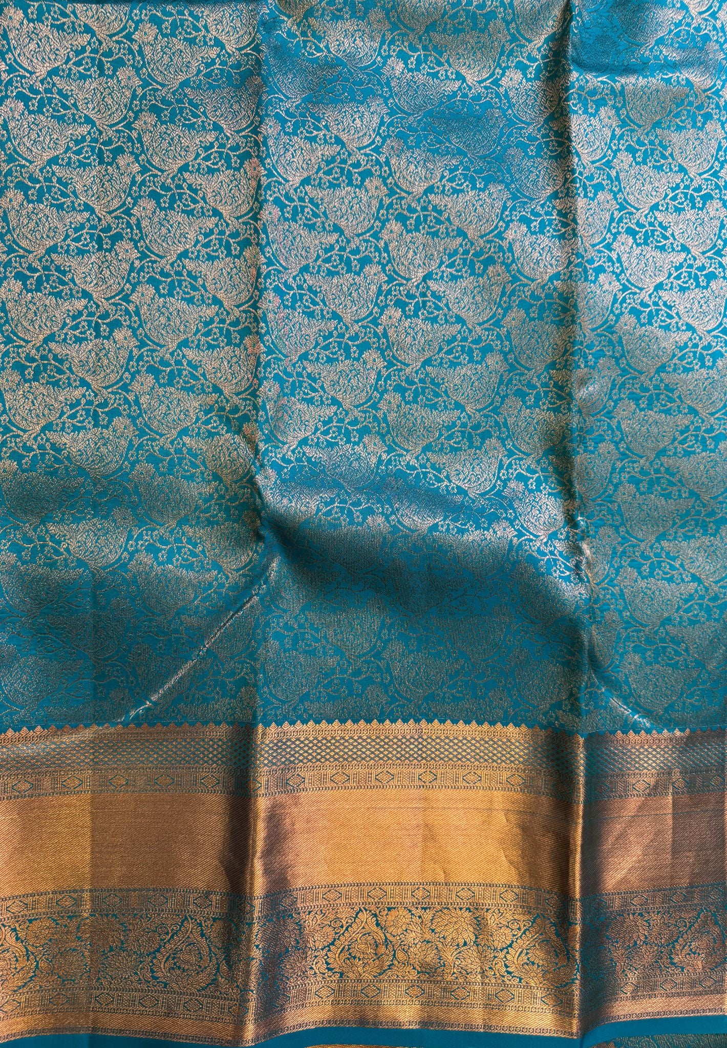 Pure Kanchipuram Silk Saree -Teal Blue Brocade Silk