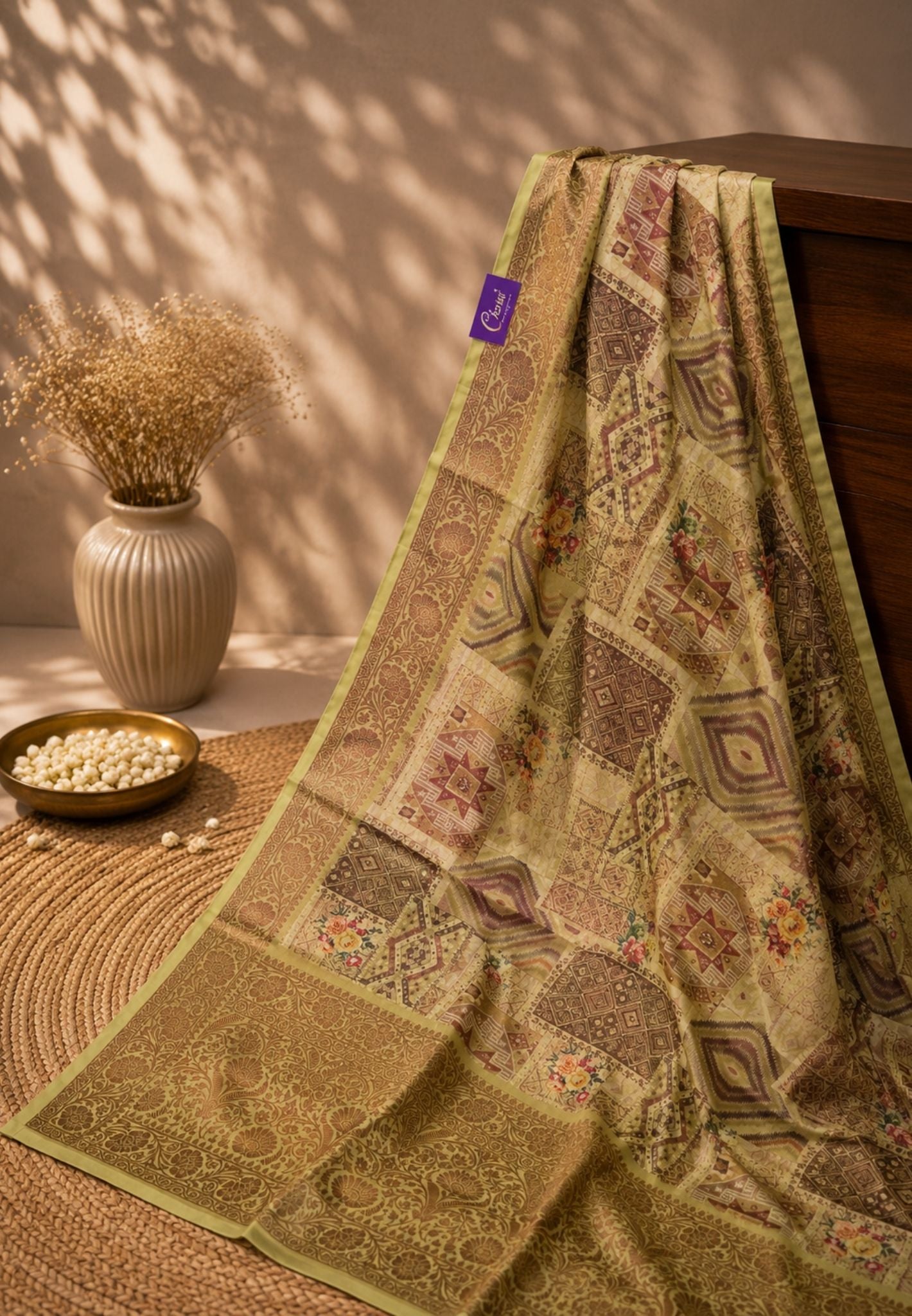 Tussar Saree-Light Olive Green