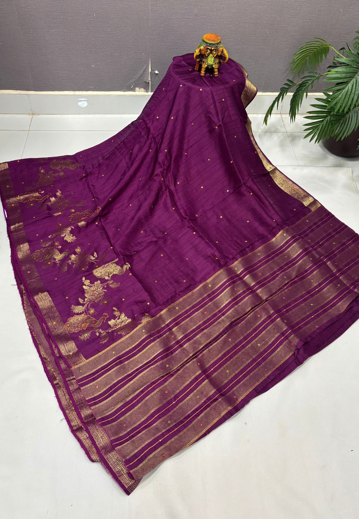 Viscose Saree-Purple In Peacock Motif Border