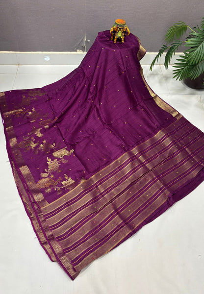 Viscose Saree-Purple In Peacock Motif Border