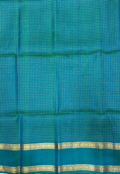 Pure Kanchipuram Silk Saree-Violet in Zari Checks with Contrast Retapet Border
