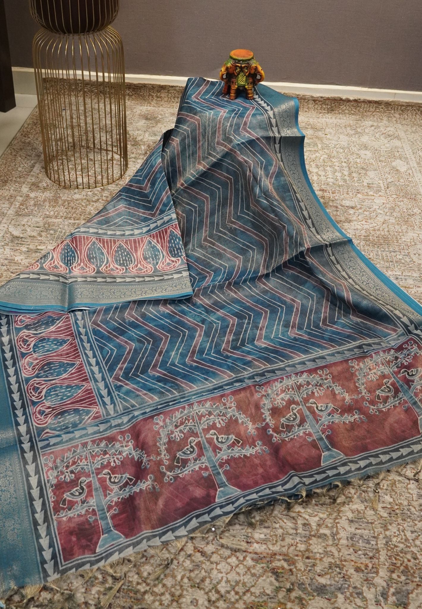 Tissue Kota Saree-Dark Blue