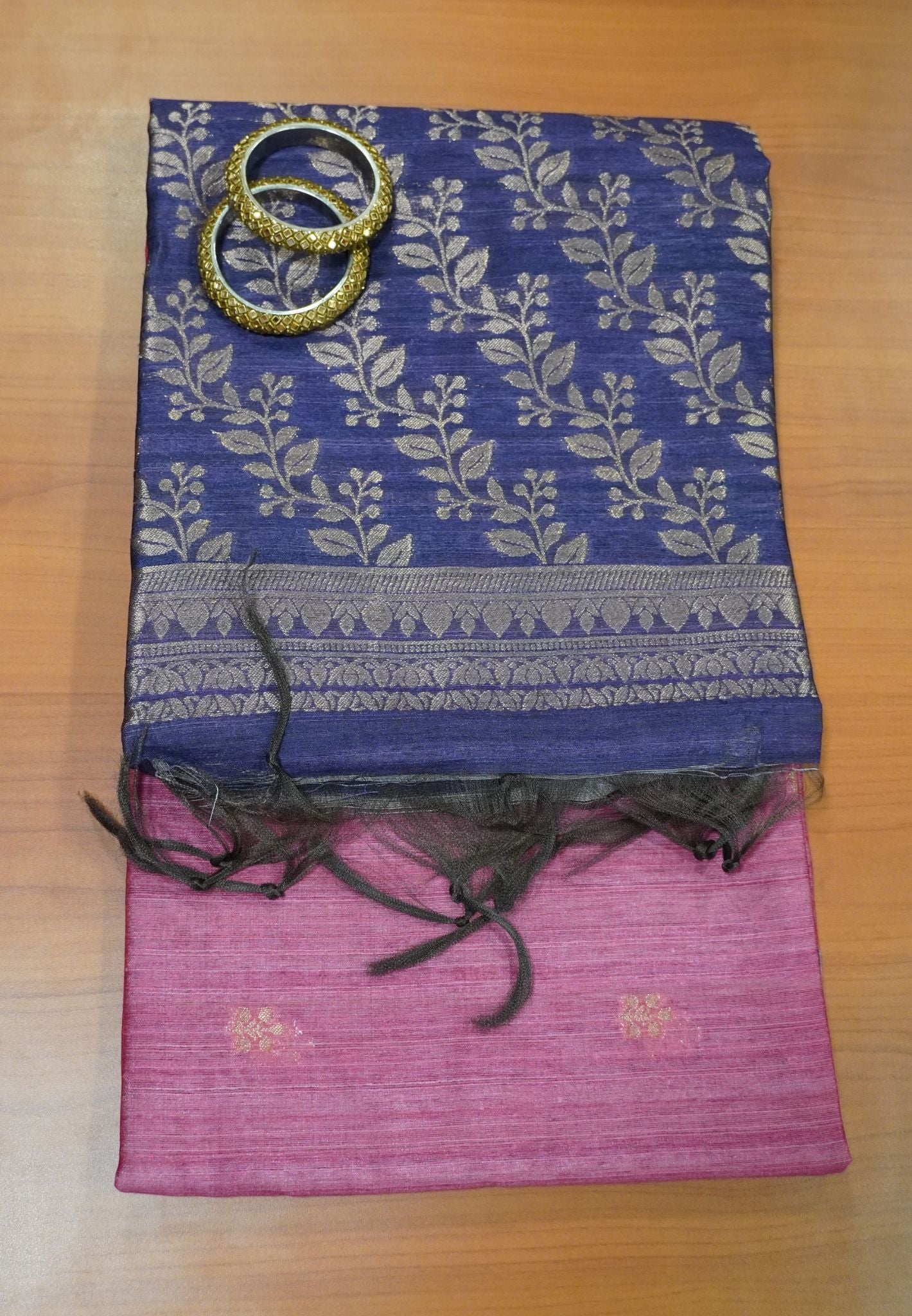 Linen Saree - Pink - Violet