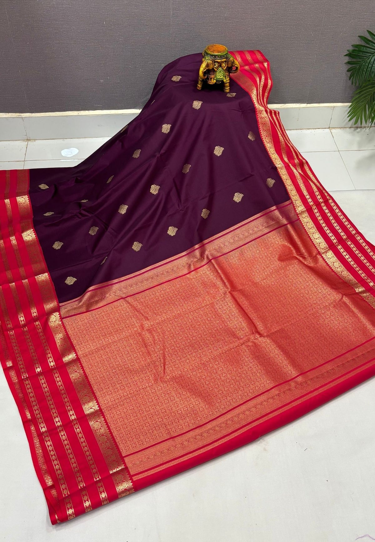 Budget Kanchipuram Saree-Wine with Contrast Border