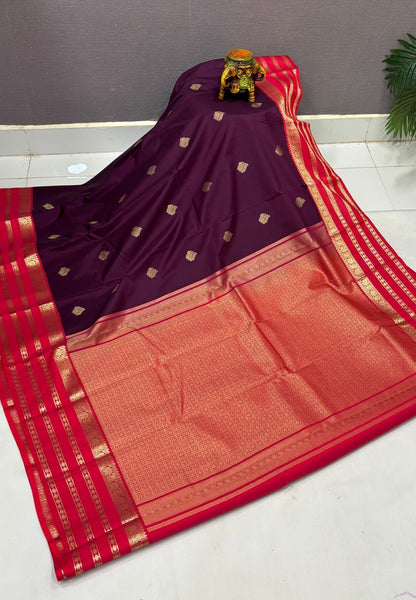 Budget Kanchipuram Saree-Wine with Contrast Border
