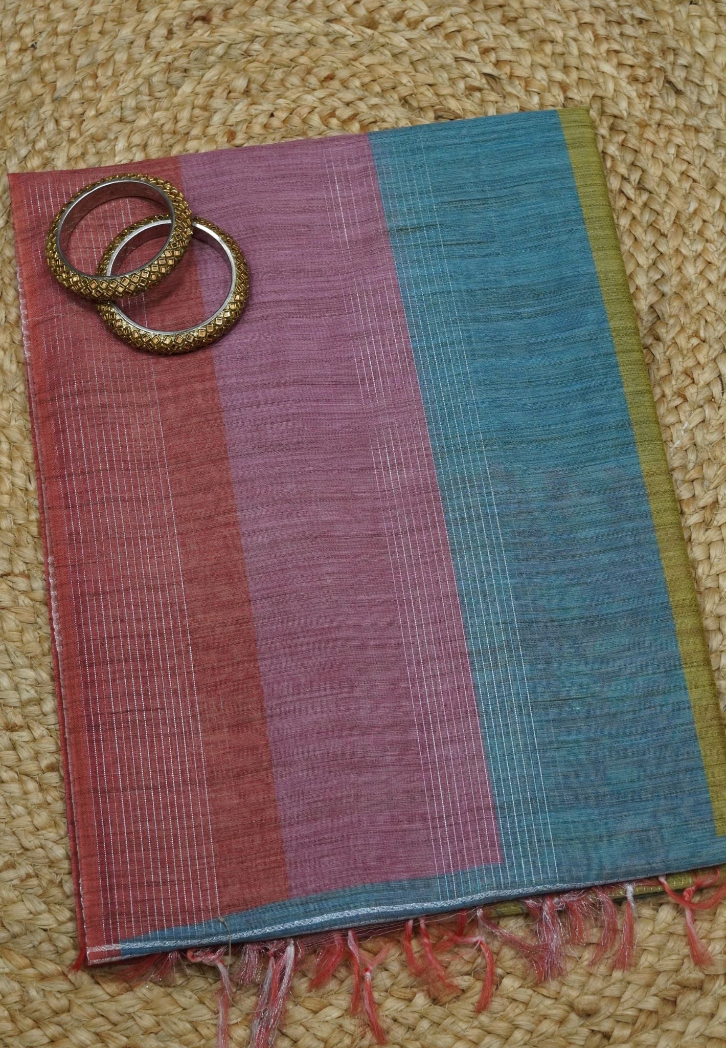 Semi Linen Saree - Multi Shade Muted Maroon