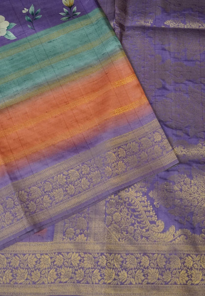 Dola Silk Saree-Purple with Floral