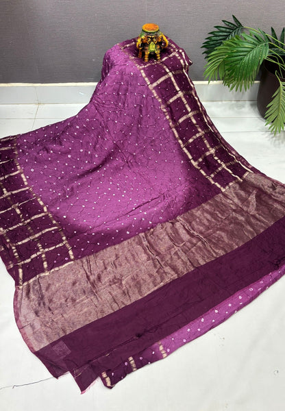 Banarasi Bandeji Saree-Purple in Checked Zari Border
