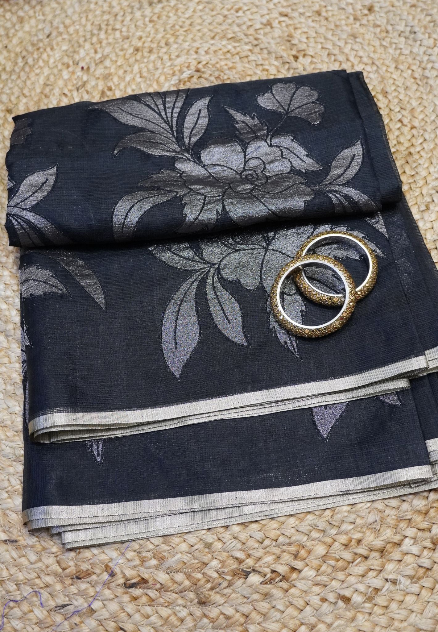 Kota Saree - Zari Work Floral Black