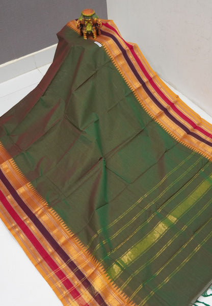 Chettinadu Cotton Saree-Manthulir Green with Varisapet Border