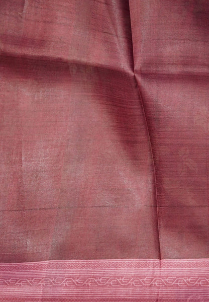 Pure Tussar Saree-Dark Pink with Floral Pattern