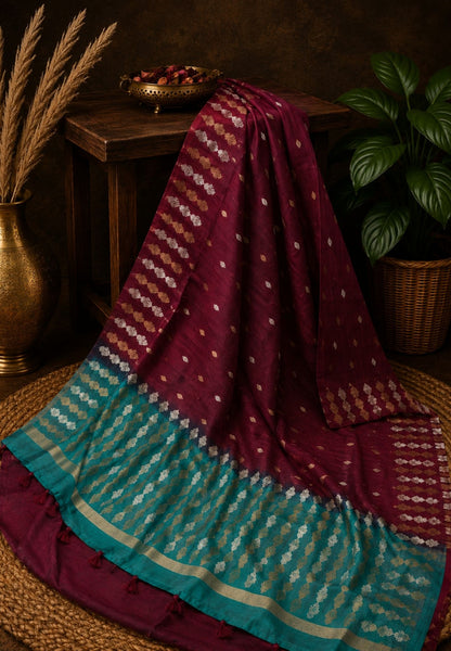 Semi  Tussar Saree - Wine