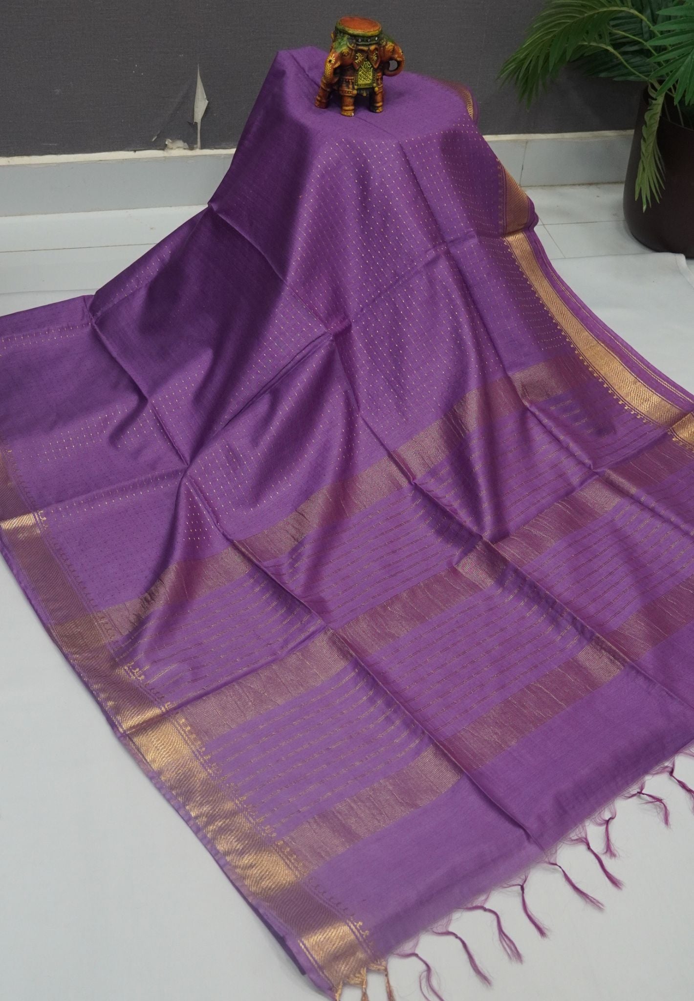 Semi Bhagalpur Tussar Saree-Zari Dots Purple