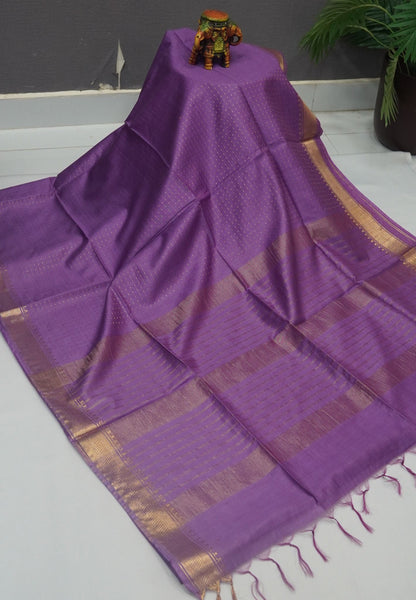 Semi Bhagalpur Tussar Saree-Zari Dots Purple
