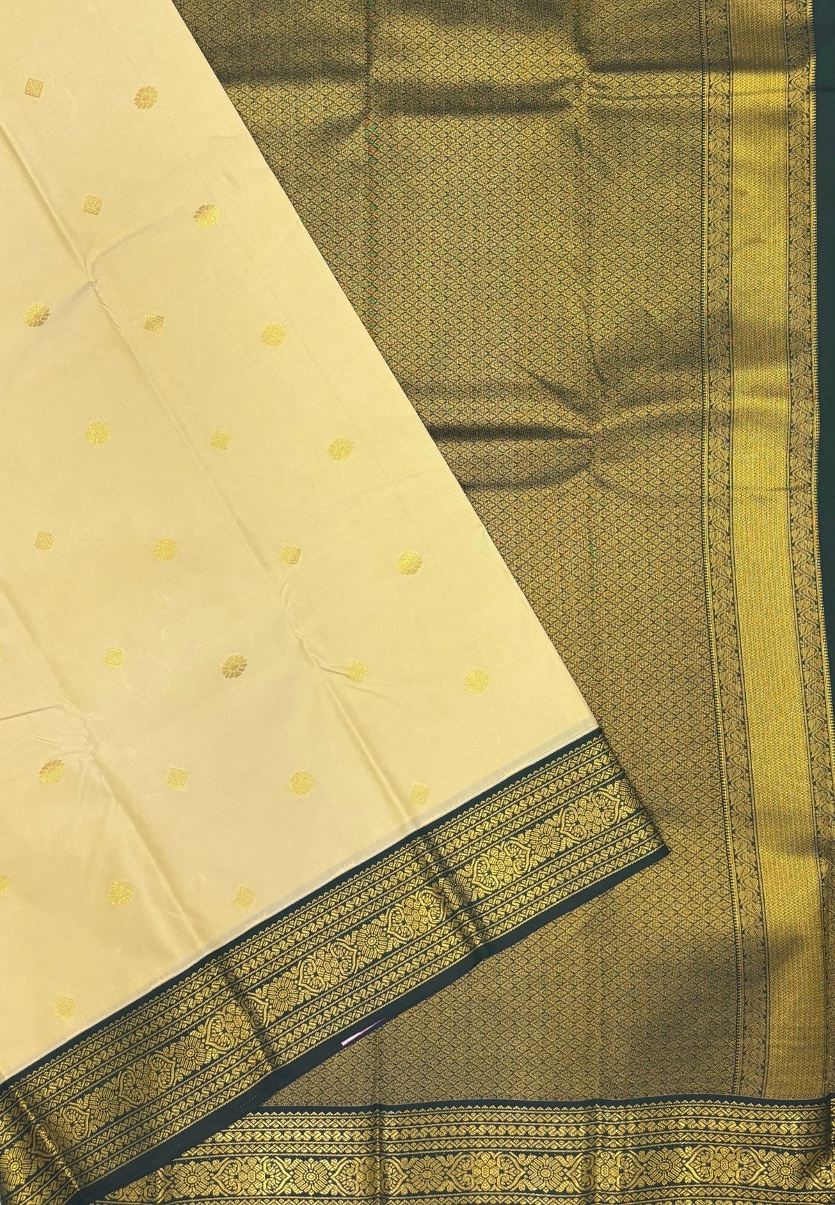 Budget Kanchipuram Saree-Cream In Floral Jaali Zari Border