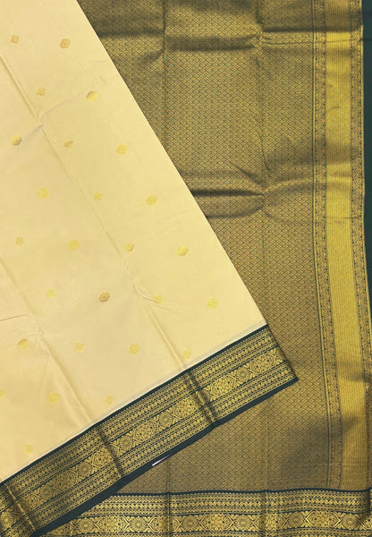 Budget Kanchipuram Saree-Cream In Floral Jaali Zari Border