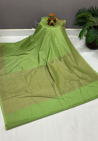 Banarasi Saree-Pista Green In Zigzag Zari Border