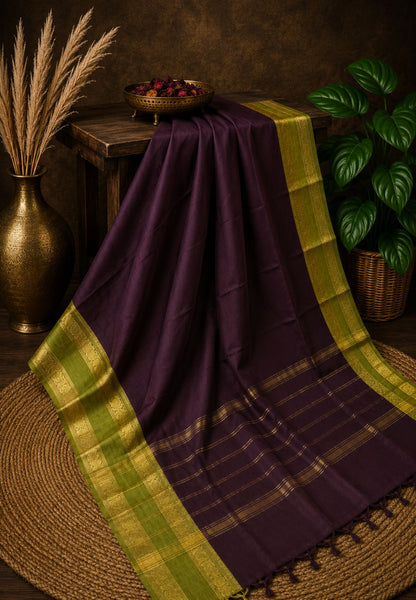 Chettinad Cotton Saree-Brown with Contrast Border