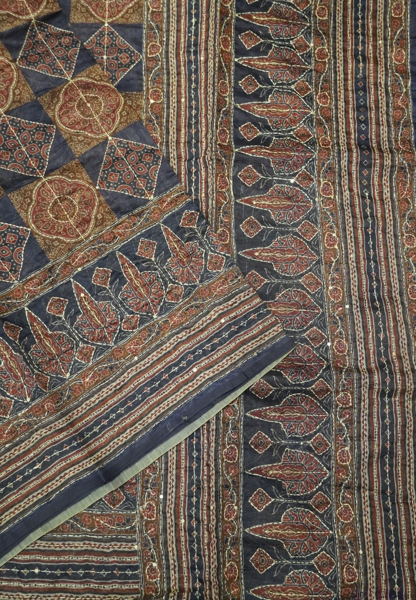 Chanderi Saree -Violet with Kantha Work