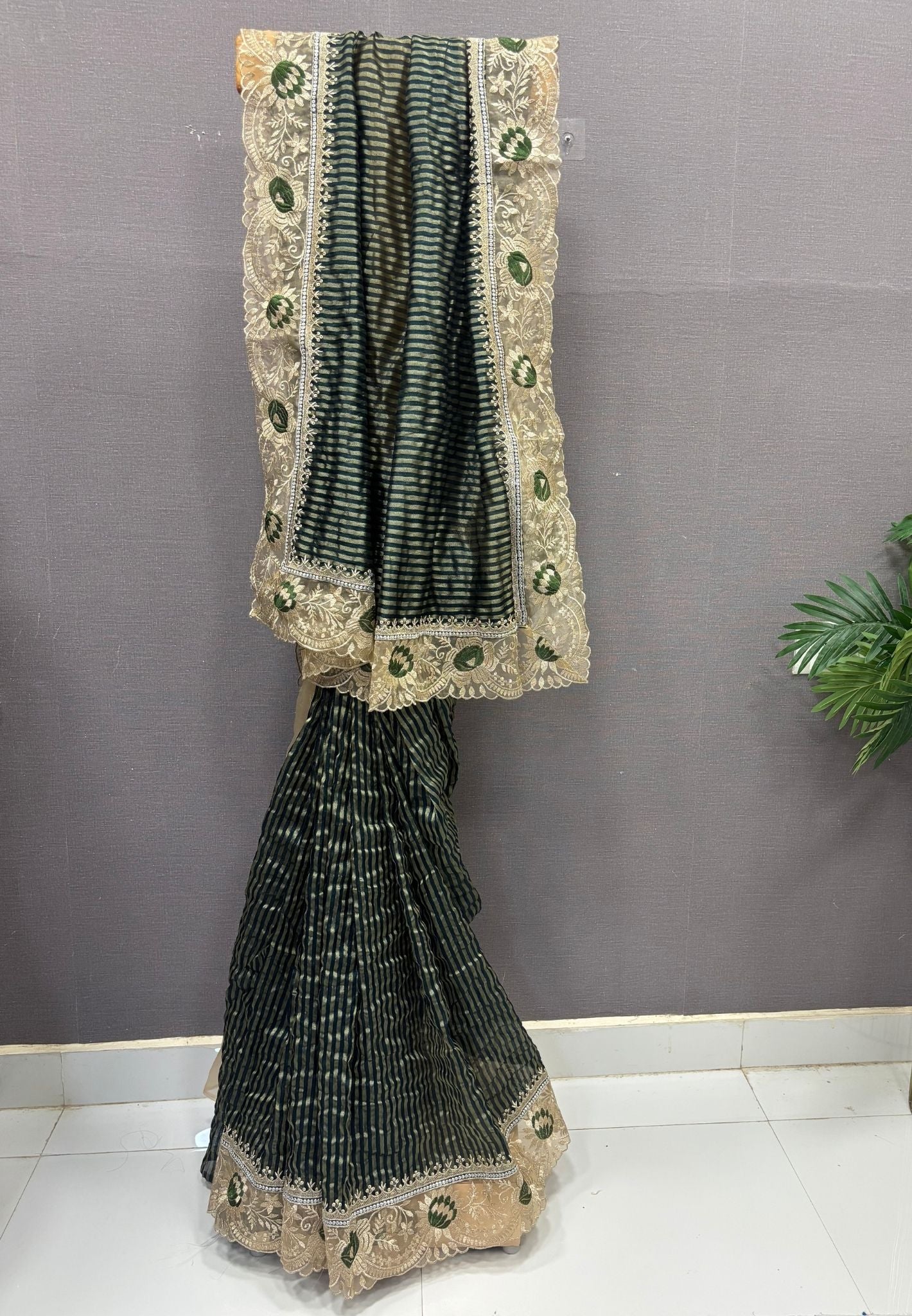 Designer Saree-Bottle Green