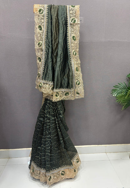 Designer Saree-Bottle Green