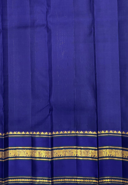 Pure Kanchipuram Silk Saree-Light Pista Green-Navy Blue In Elephant Zari with Contrast Border