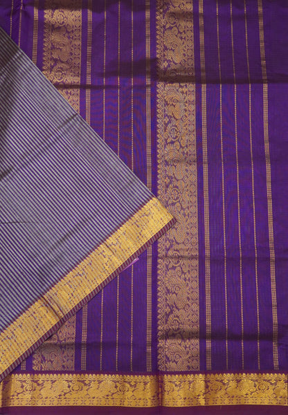 Pure Silk Cotton Saree-Purple Stripes with Zari Woven Border