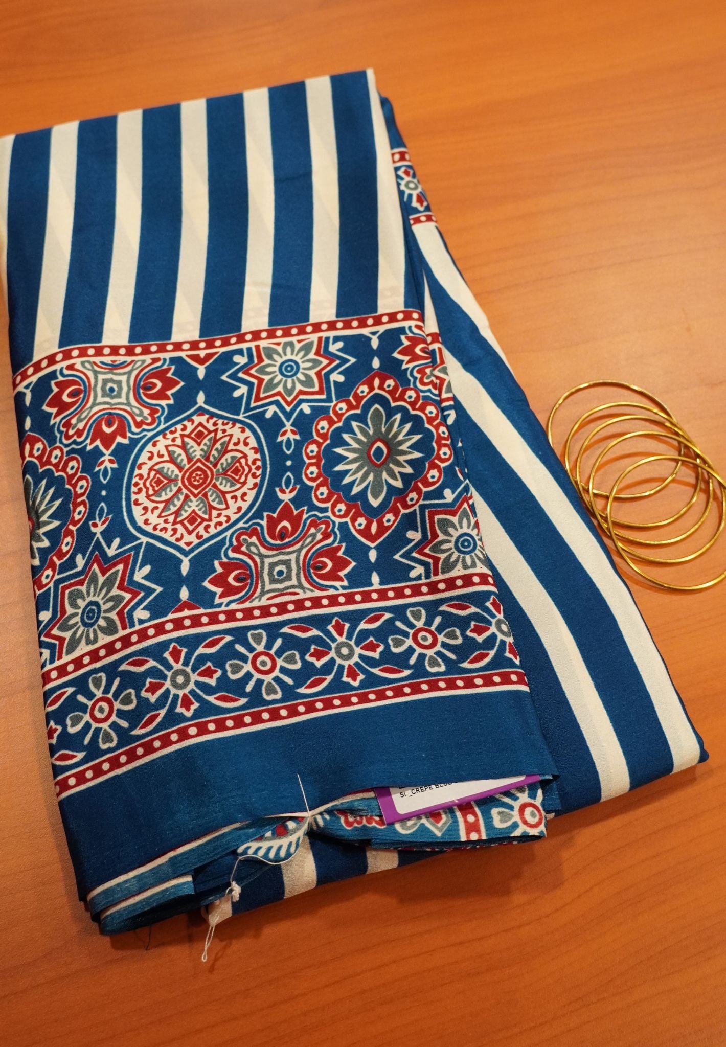 Crepe Saree - Blue Lines