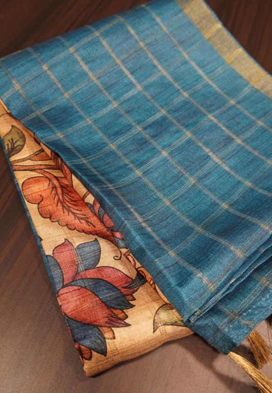Semi Tussar Saree - Blue