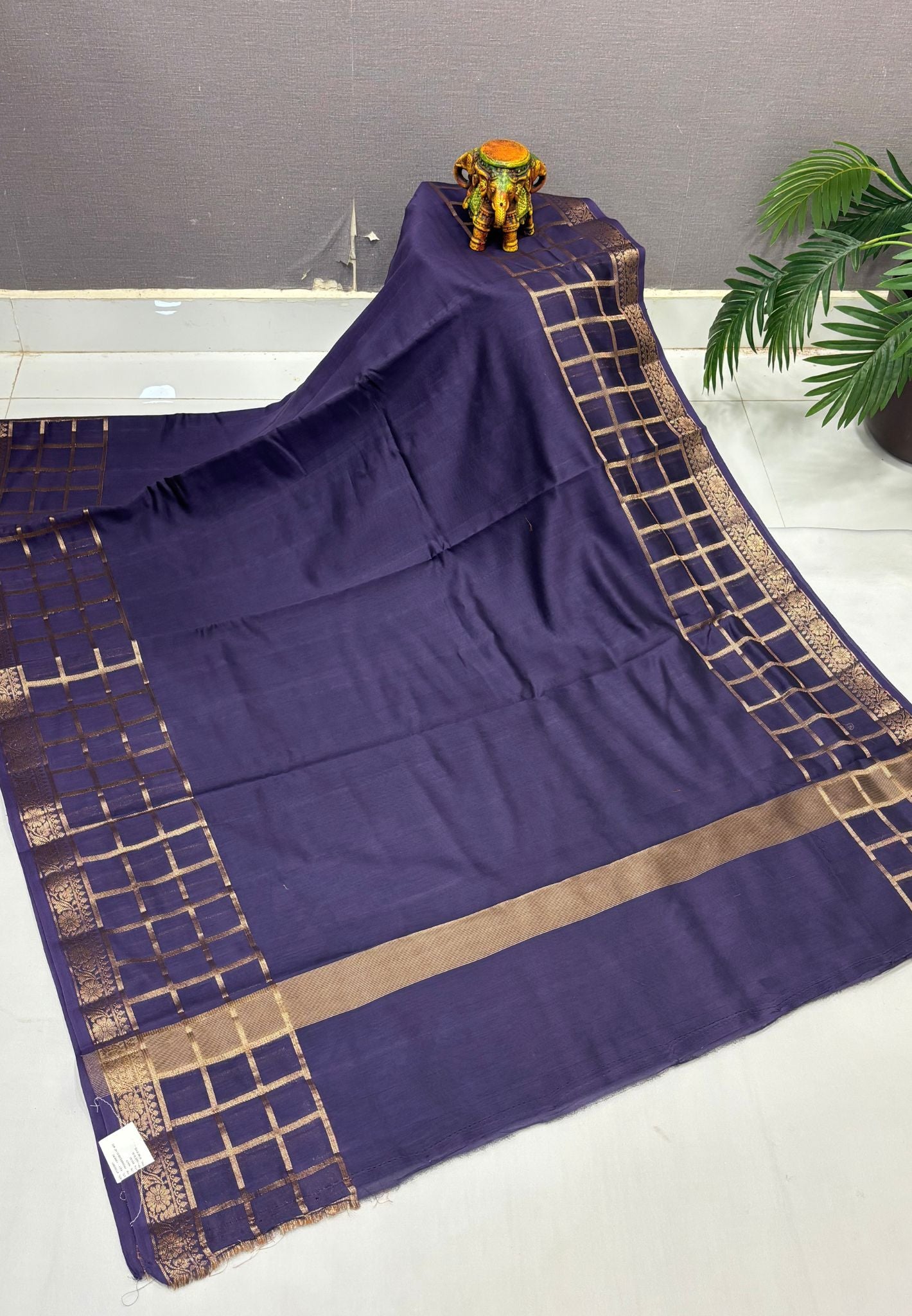 Semi Chinya Silk Saree-Dusty Violet In Checkered Zari Border