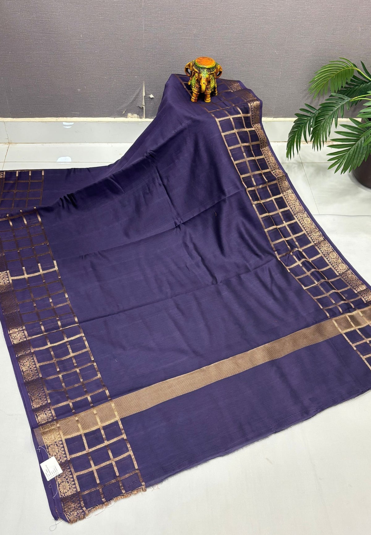 Semi Chinya Silk Saree-Dusty Violet In Checkered Zari Border