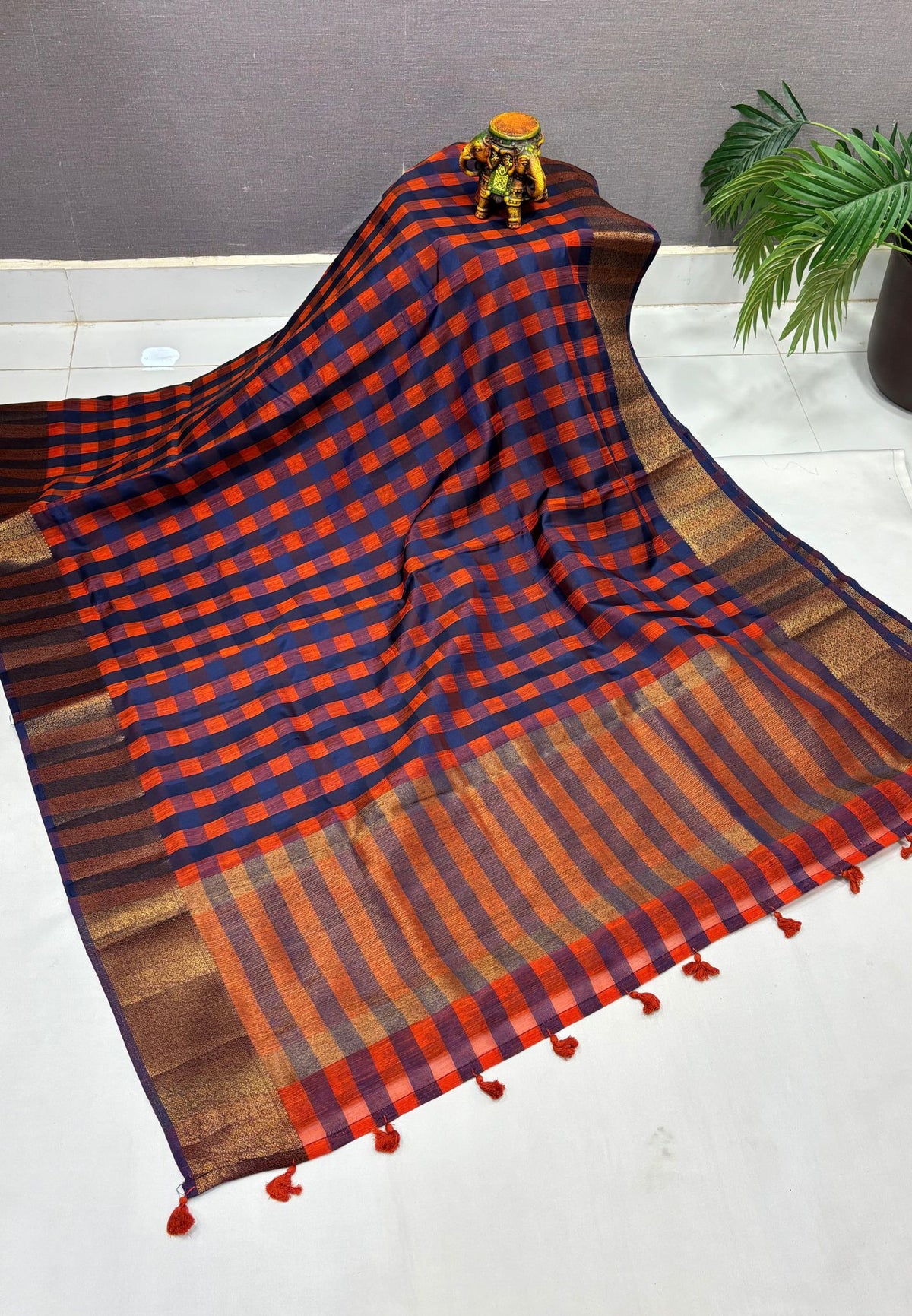 Bamboo Tussar Saree-Rust Orange In Palum Pazhamum Border