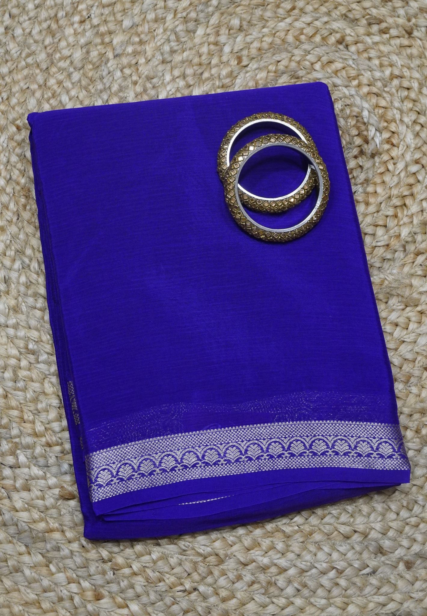 Semi  Mysore Silk Saree - Dark Purple with Small Border