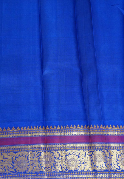 Pure Kanchipuram Silk Saree-Cream with Contrast Blue in Korvai Border