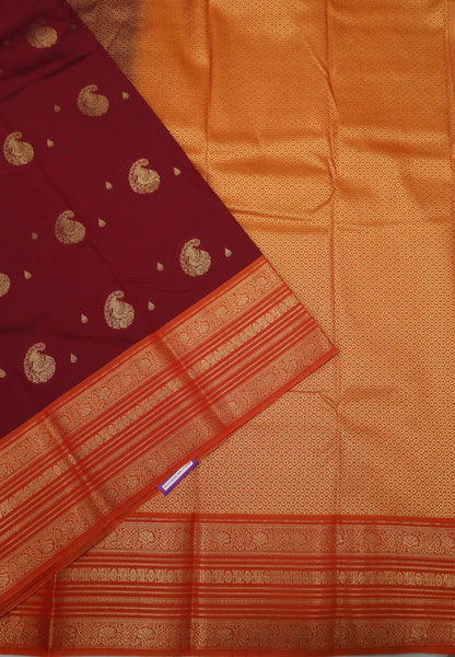 Budget Kanchipuram Saree-Maroon with Contrast Varisapet Border